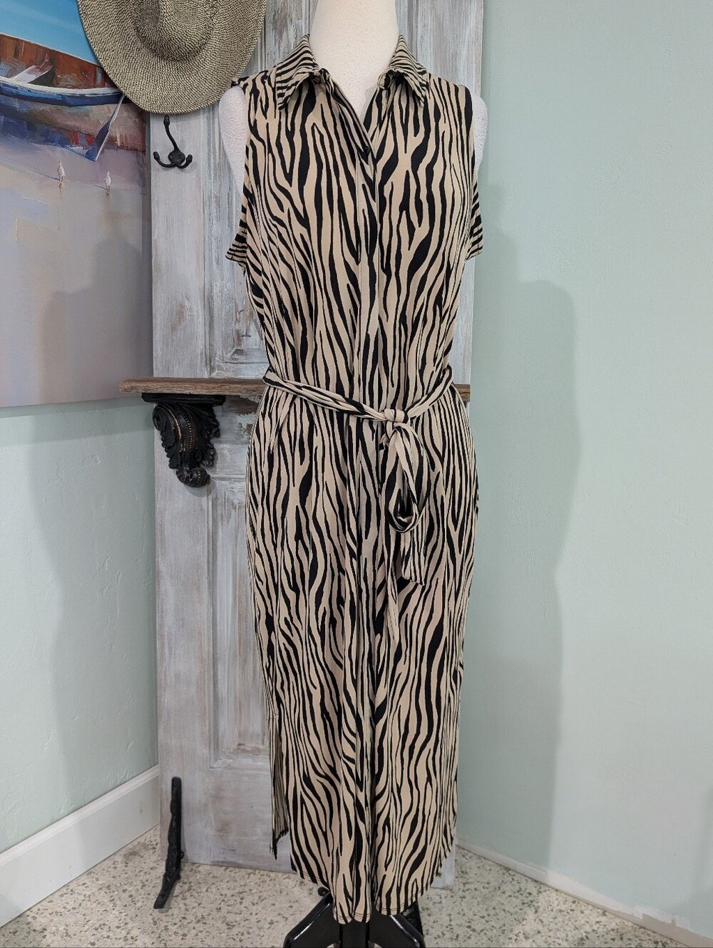 INC International Concepts Sleeveless Zebra Print Midi Shirt Dress